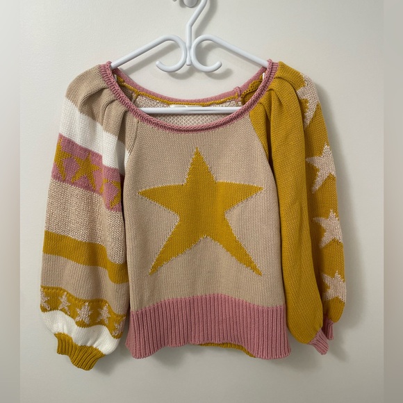 LOVE SHACK FANCY Pink/Yellow ‘Ryland’ Star Sweater - Picture 2 of 4